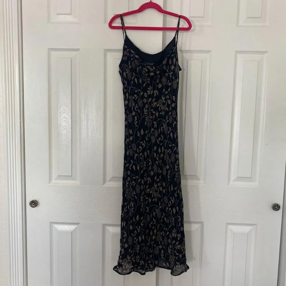 Ellen Brook Black Tan Y2K Romantic Floral Mesh Cowl neck Midi Dress S - Picture 2 of 7